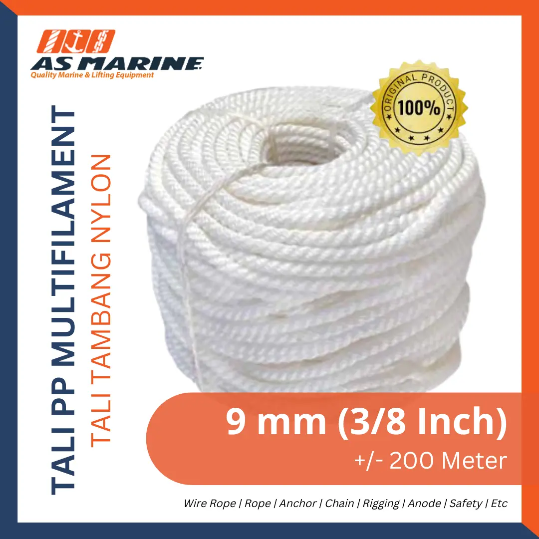 Tali Tambang Nylon / Tali Nilon / Tali Plastik PP Multifilament 9 mm